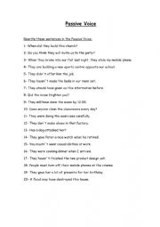 English Worksheet: Passive Voice Sentences