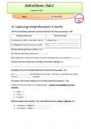 English Worksheet: Mid of term Test n2 / 4th form 