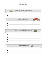English Worksheet: Dinner Menu