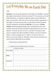 English Worksheet: let everyday be an earth day 
