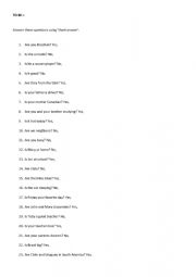 English Worksheet: to be short answer