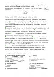 English Worksheet: for against essay