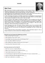 English Worksheet: Mark Twain written comprehension