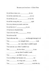 English Worksheet: Fill in gaps for a song from Celine Dion