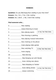 English Worksheet: HOBBIES