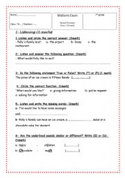 English Worksheet: MIDTERM EXAM N2 7TH GRADE TUNISIA 