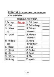 English Worksheet: irregular verbs worksheet 1