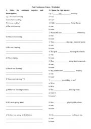 Past Continuous Tense Worksheet