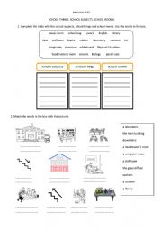 English Worksheet: School things. School subjects. School rooms.