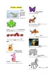 English Worksheet: Colours + animals vocabulary
