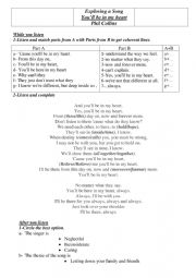 English Worksheet: You�ll be in my heart by Phil Collins