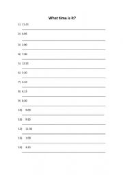 English Worksheet: Time; past the hour