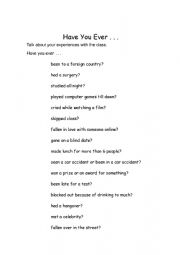English Worksheet: Have you ever....?
