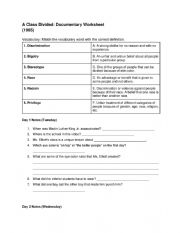 English Worksheet: A Class Divided - Documentary Worksheet