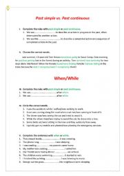 English Worksheet: Past simple vs past continuous/when vs while