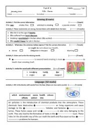 English Worksheet: Test 3 9th form 