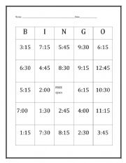 English Worksheet: Telling Time with BINGO