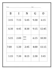 English Worksheet: Telling Time with BINGO