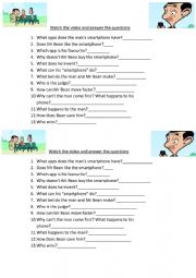 Mr Bean�s Phone cartoon worksheet