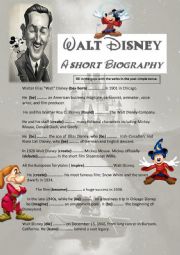 English Worksheet: Walt Disney  A short biography  Past simple tense 