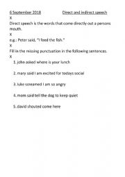 English Worksheet: Direct and indirect speech