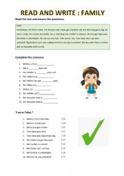 English Worksheet: family: reading and writing