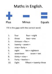 English Worksheet: Maths in English