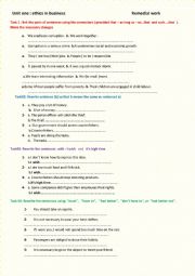 English Worksheet: Ethics  in Business ( Assessment  / Remedial  work )