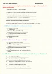 English Worksheet: Ethics  in Business ( Assessment  / Remedial  work )