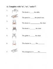 English Worksheet: in on under