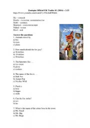 English Worksheet: Zootopia Official UK Trailer #1 (2016)