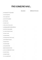 English Worksheet: Find someone who...