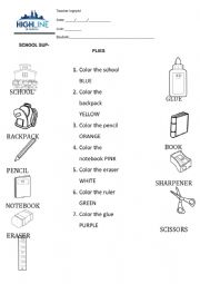 English Worksheet: School supplies