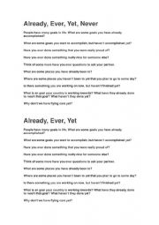 English Worksheet: Already, Yet conversation