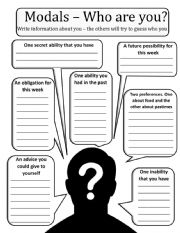 English Worksheet: Modals - who are you ? 