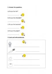 English Worksheet: LIKE SHORT ANSWERS AND FOOD