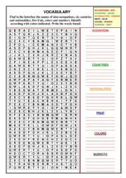 VOCABULARY - OCCUPATIONS, COUNTRIES, NATIONALITIES, FRUIT, COLORS AND NUMBERS