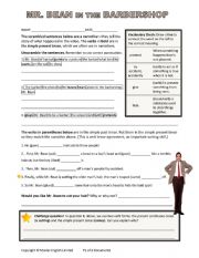 Mr Bean Barber Shop-Worksheet Simple Past & Present in Narrative