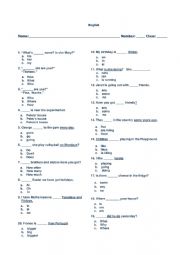 English Worksheet: Grammar revision