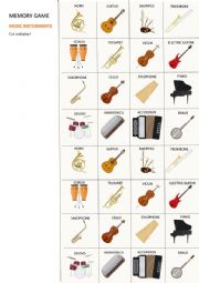 English Worksheet: Music instruments memory game