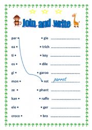 English Worksheet: animals names. join and write