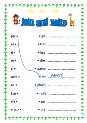 English Worksheet: animals names. join and write
