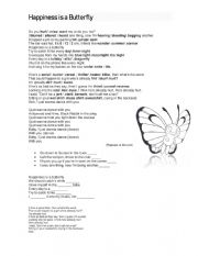 English Worksheet: Happiness is a butterfly - Lana del rey