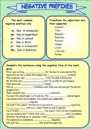 English Worksheet: Negative prefixes
