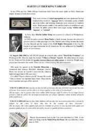 English Worksheet: MARTIN LUTHER KING-reading comprehension 