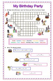 English Worksheet: birthday-party-picture-description