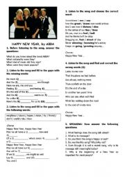English Worksheet: Happy New Year - song by Abba