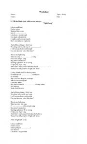English Worksheet: worksheet song