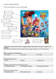 English Worksheet: Toy Story 4 Movie Questions