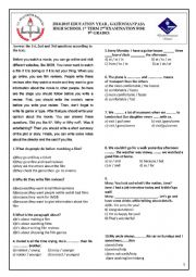 English Worksheet: 14/15 GRADE 9 1st TERM 2nd TEST